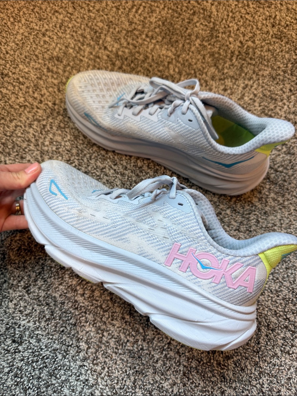 HOKA Clifton 9 Womens Shoes Size 8, Color: Gull/Sea Ice